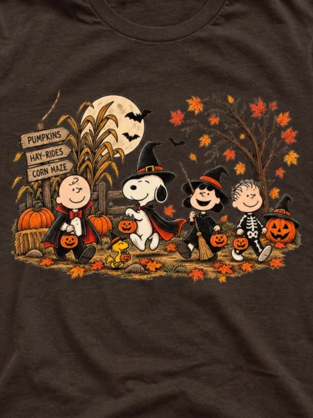 Peanuts Halloween Gildan Brown Graphic Tee - Picture 2 of 2